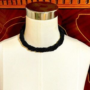 Black Glass Seed Beaded Choker Necklace